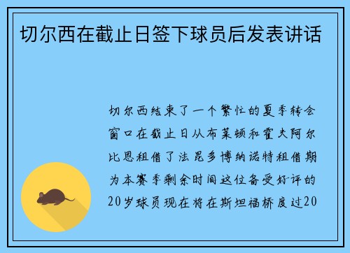 切尔西在截止日签下球员后发表讲话